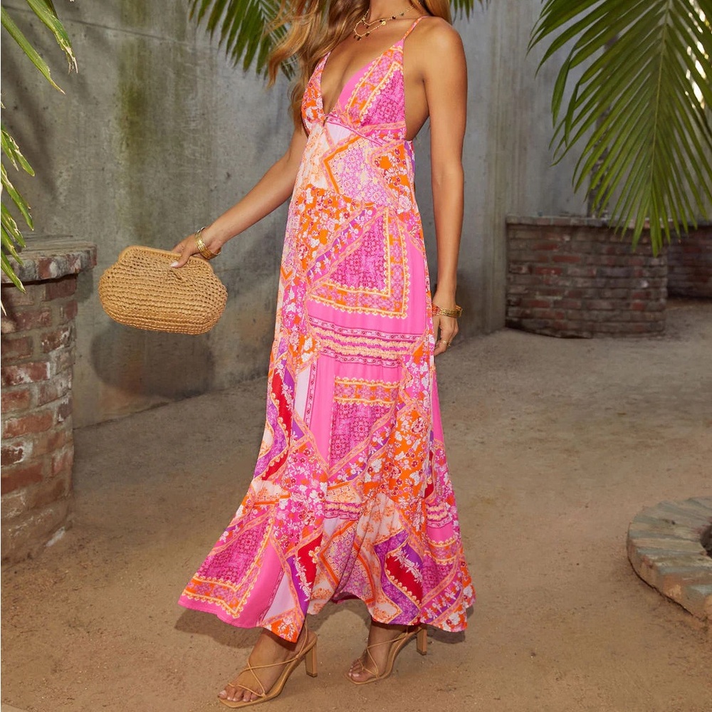 NEW Vici Mahana V-Neck Printed Tiered Maxi Dress View 5